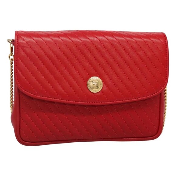 CELINE Chain Shoulder Bag Leather Red Gold Auth 116706V - Picture 1 of 15